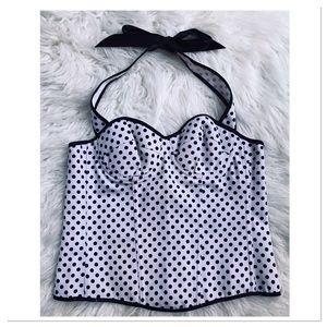 Black & White Polka Dot Corset Top Zip Up Side